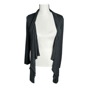 Lola & Sophie Women Black Wrapped Open Front Modal Asymmetrical Cardigan‎ Sz L